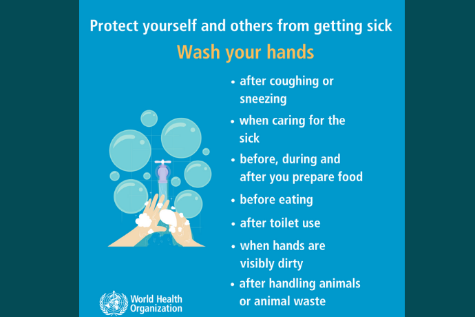 Wash your hands frequently or use alcohol-based sanitizer