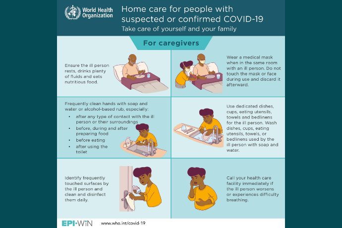If someone in your home is sick with COVID-19, make sure they get plenty of rest, fluids, and nutritious foods. Keep them in a separate room and bathroom if possible. Call medical help if the person has shortness of breath.