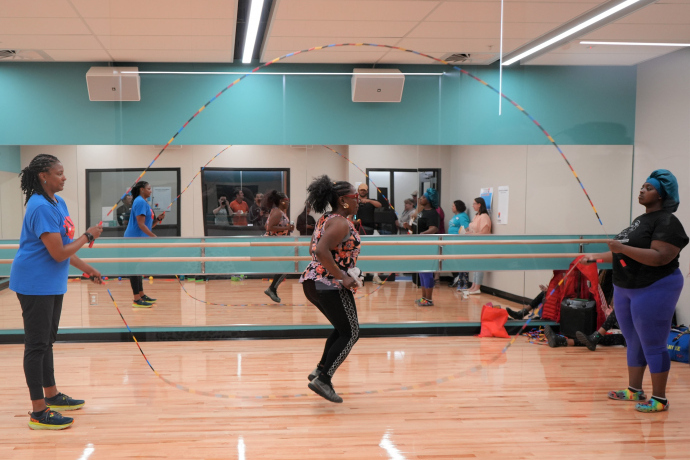 Double dutch jump roping in the FFCC dance studio